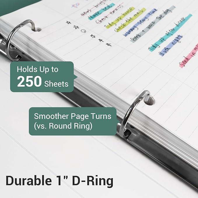MUKAWA 1 Inch 3 Ring Binder, D-Ring Binder Holds 250 Sheets, PP Cover - Image 6
