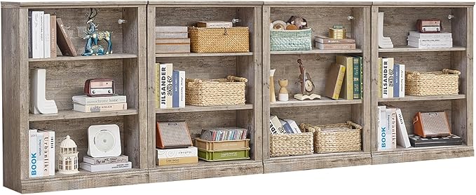 RWYHG 43" Grey Tall Bookshelf Set of 4, 3-Tier Thick Wooden Book Shelf by RWYHG
