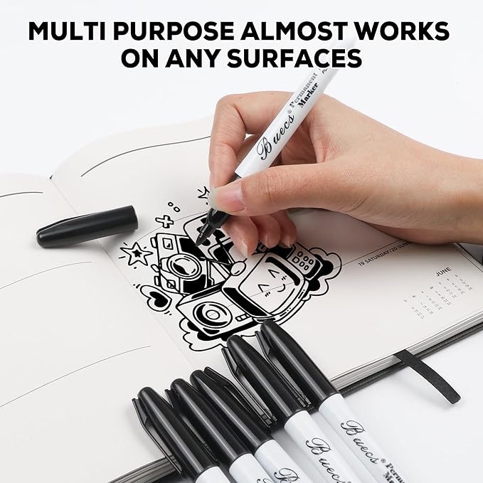 Buecs Permanent Markers, Fine Point, Waterproof & Smear Proof Markers, Quick - Image 5