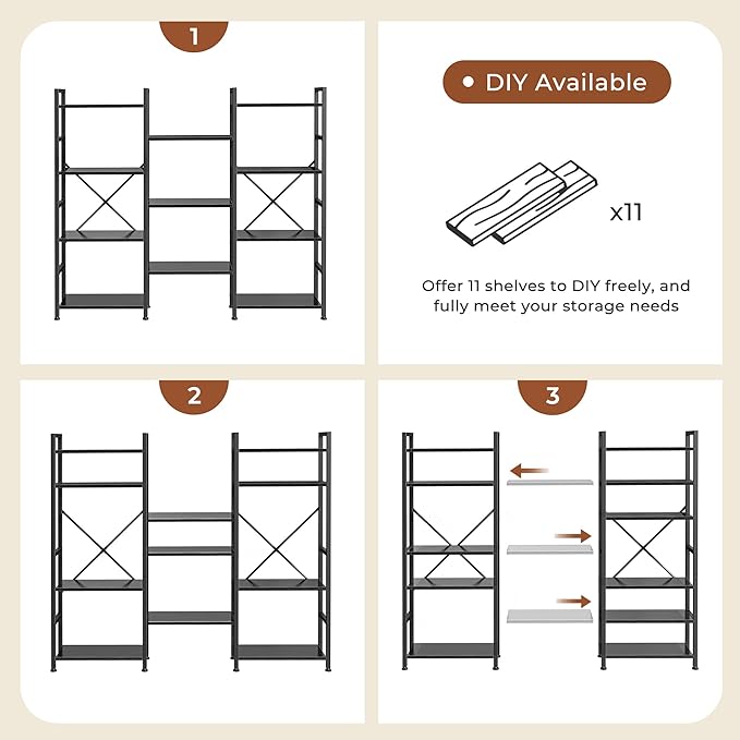 SUPERJARE Triple 4 Tier Bookshelf, Bookcase - Image 9