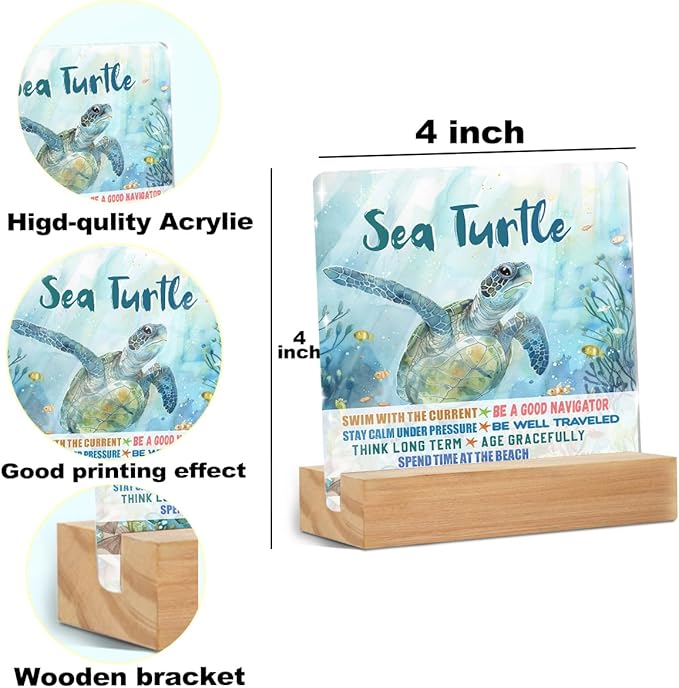 Sea Turtle Decor Desk Acrylic Sign 4x4 inch, Turtle Gifts - Image 2