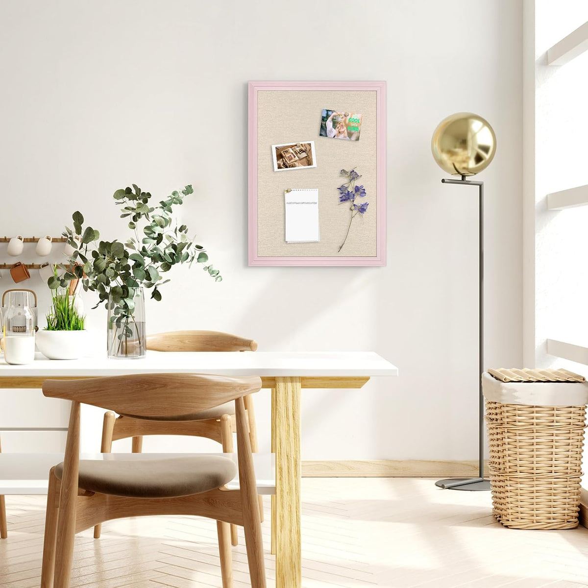 Large Pink Wood Framed Cork Board with Linen, 24" x 18"