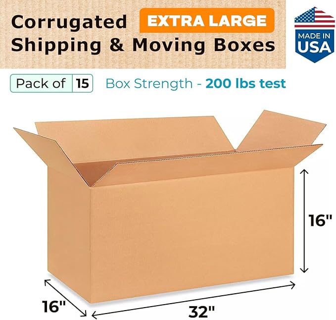 Extra Large Shipping & Moving Boxes 32"L x 16"W x 16"H - Image 2
