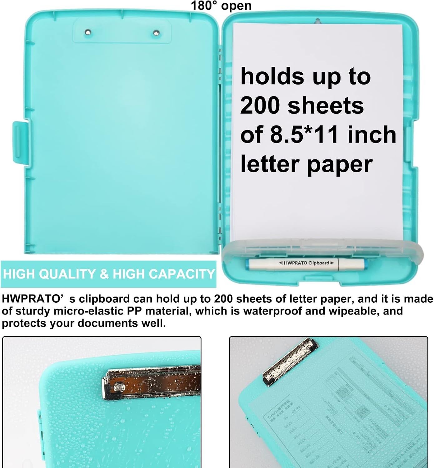 HWPRATO Clipboards Organizer Clipboard with Storage Nursing Clipboard Foldable File Folder Plastic Folio with Storage Case for Teacher,Kids,Doctor,Offices (Arctic Blue)