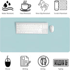 Bloss Light Blue Desk Mat, Large Mouse Pad, Leather Desk Blotter, Waterproof - Image 5