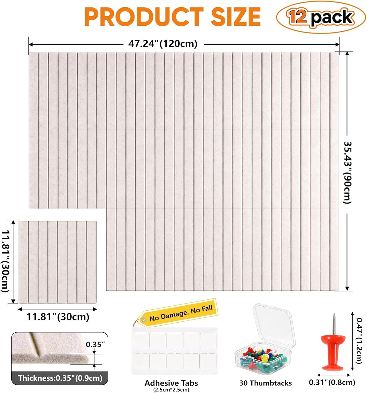 SKOCHE 48" x 36" Large Felt Bulletin Board 12 Pack Cork Board Alter...