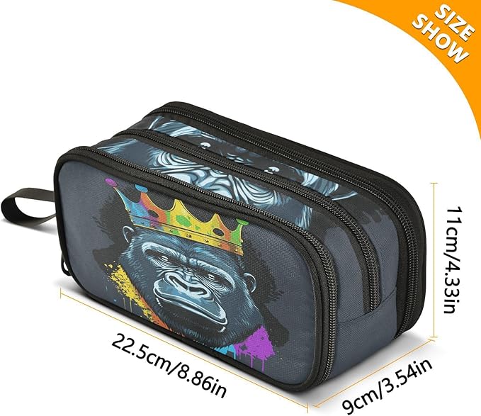 BOENLE Gorilla with Crown Pencil Case Box Boys Girls Large Pencil Pouch with - Image 4