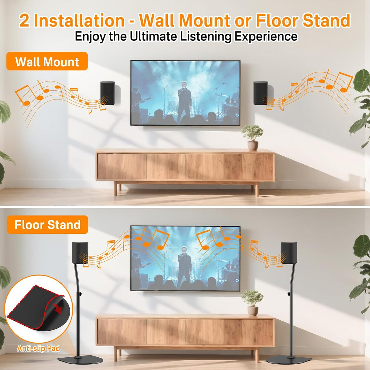 Speaker Stand Pair and Wall Mounts for Rear Speakers WR Keyhole&Thread Hole