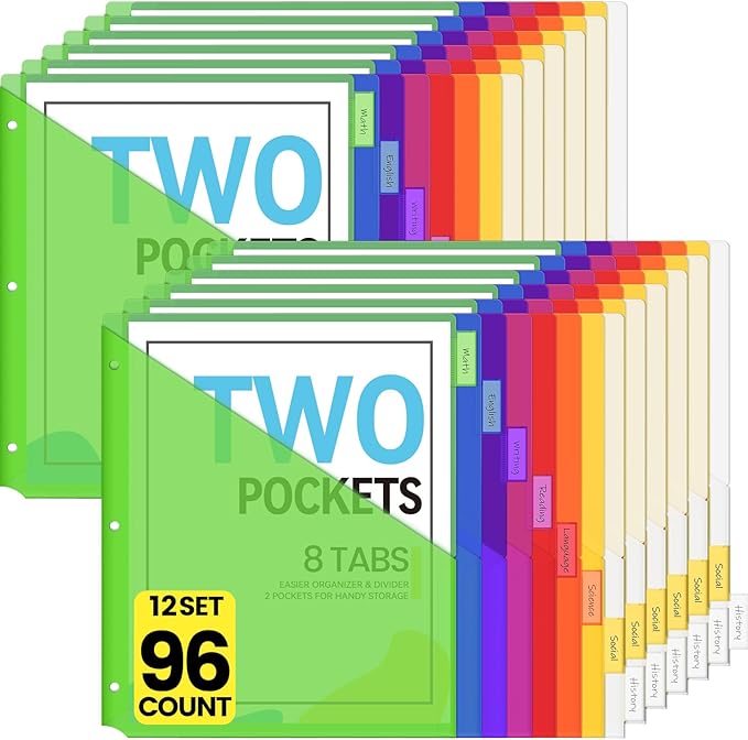 Sooez 96 Count Dividers with Pockets, 8 Tabs Binder Dividers by Sooez
