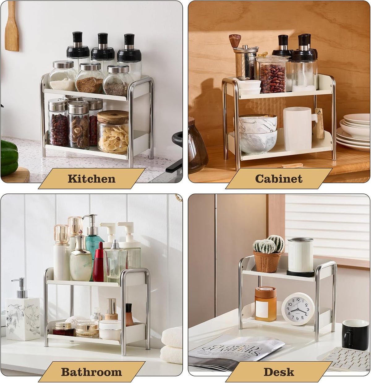 MOZIMABOX Cabinet Organizer Shelf, 2 Tier Kitchen Spice Rack Countertop Shelf...