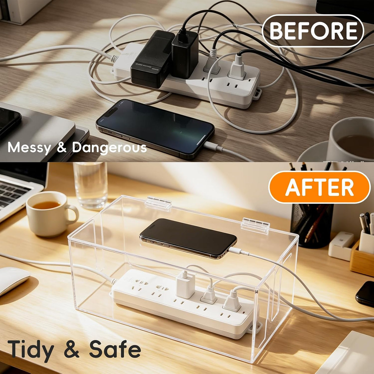 Cable Organizer Storage Box with Lid - Phone Charger Clear Organizer Case for...