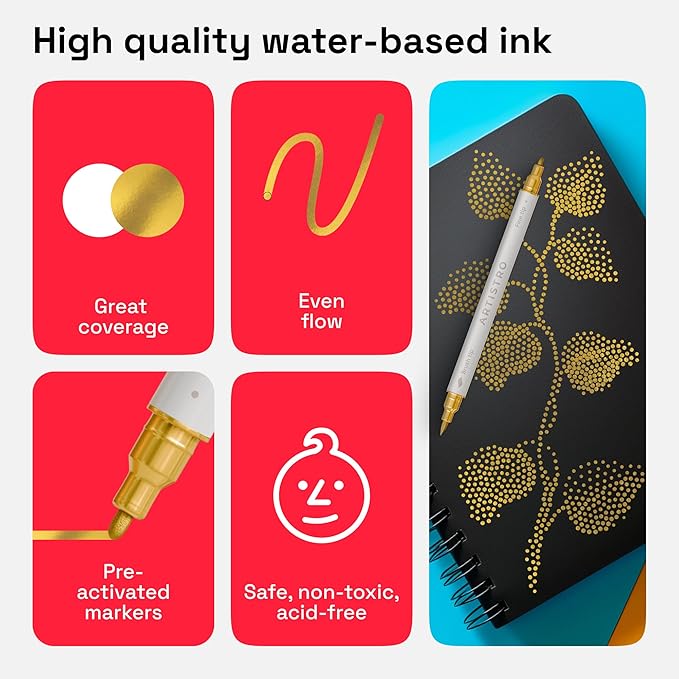 ARTISTRO 5 Gold Acrylic Paint Markers - Image 4