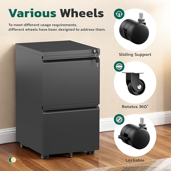 Greenvelly 2 Drawer Mobile File Cabinet - Image 6