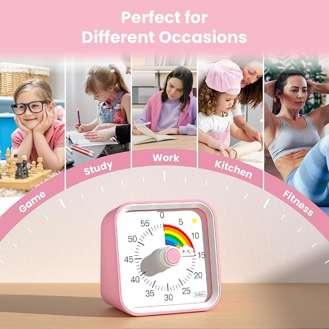 Visual Timer for Kids with Pause Function, Cute Silent Timer with Rainbow for - Image 6