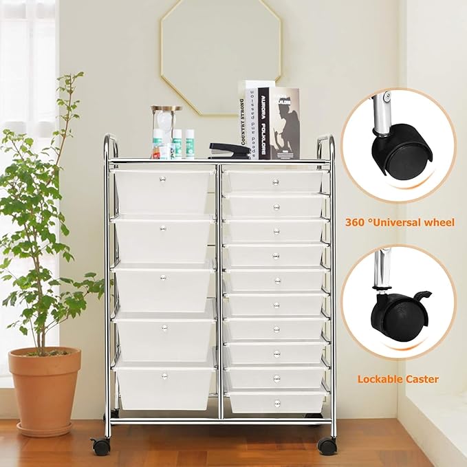 LDAILY 15 Drawer Rolling Storage Cart, Rolling Cart - Image 6