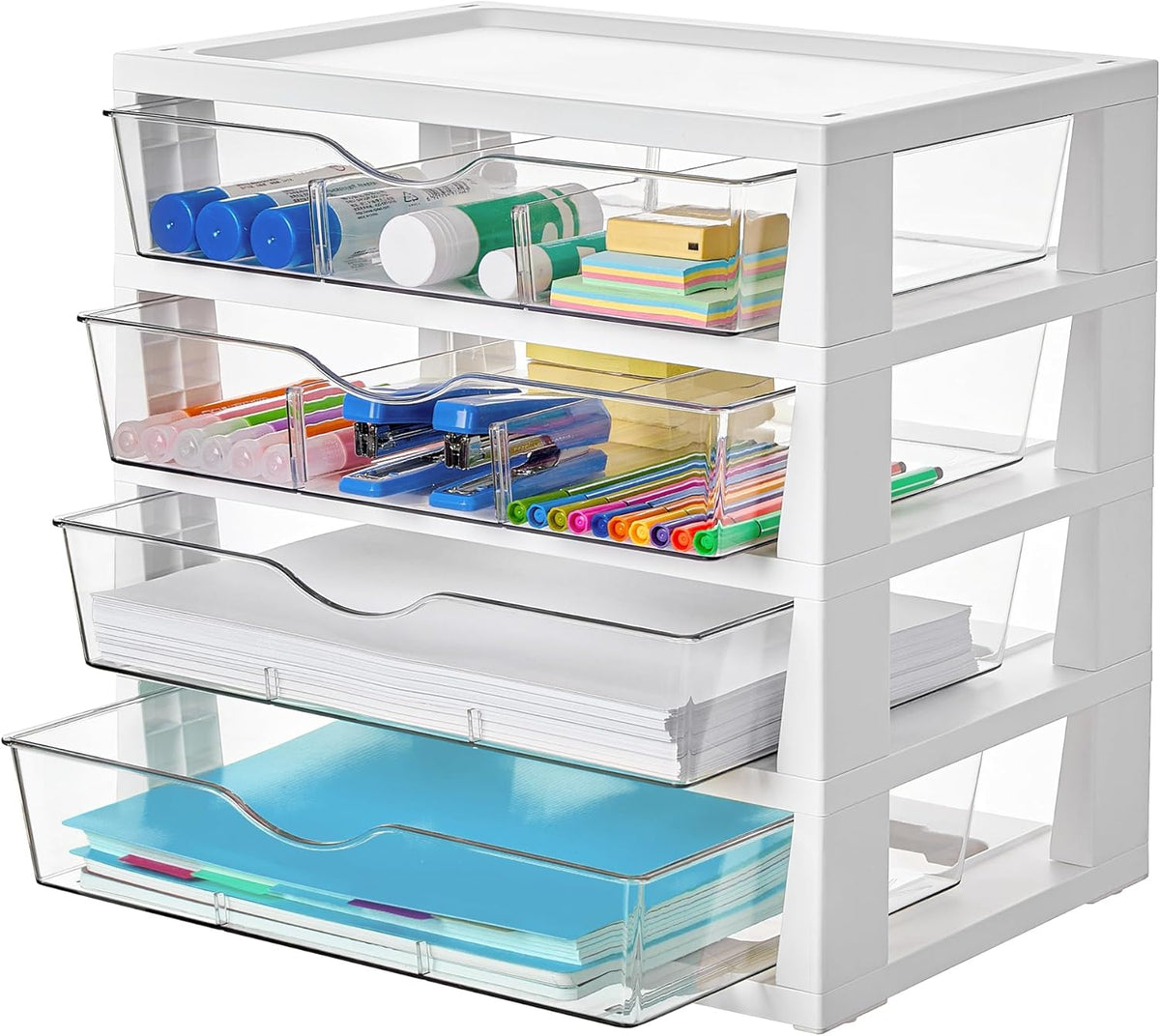 Vtopmart Clear Desk Organizer, 4-Tier Assemble Desktop File Organizer