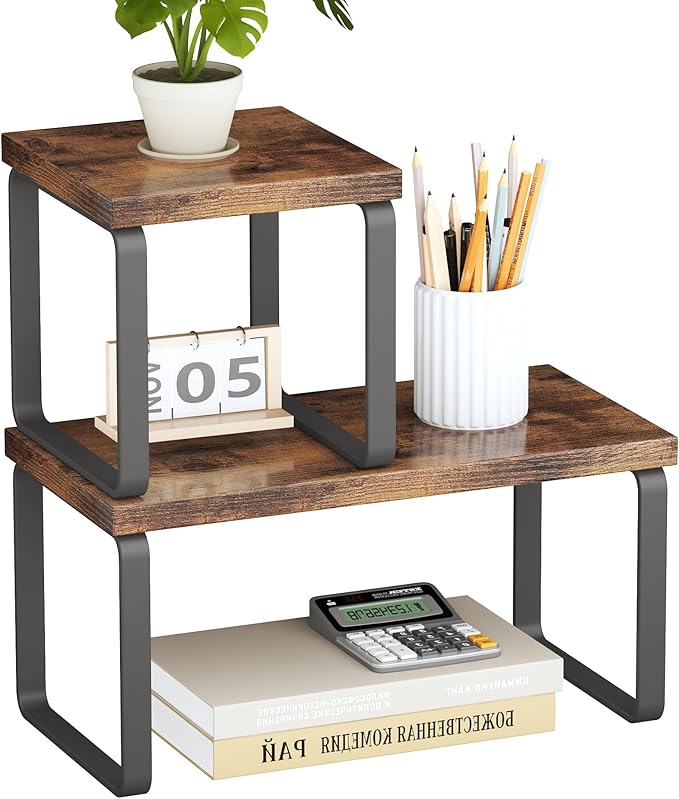 Homeiju Wooden Desktop Organizer Shelf, 2-Tier Adjustable Freestanding by Homeiju