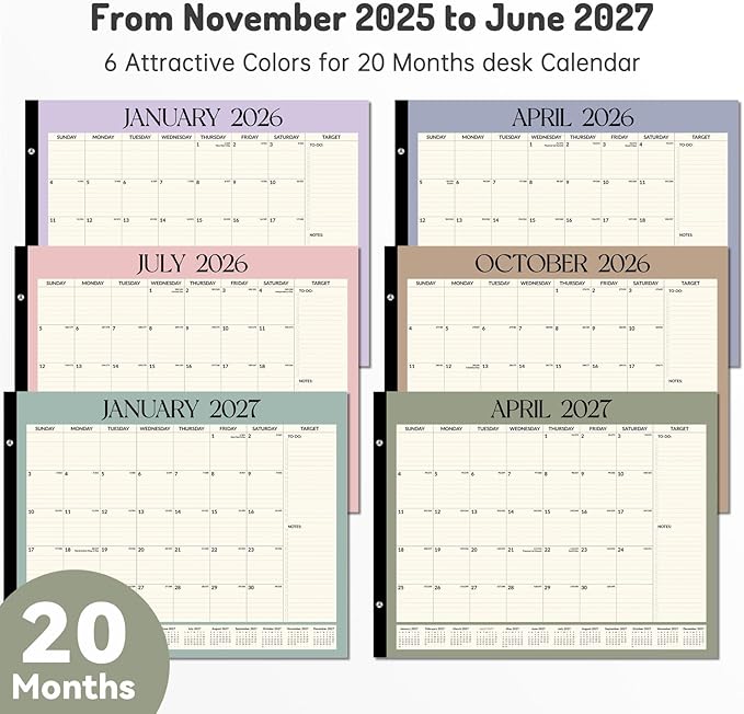 Forvencer 22" x 17" Large Desk Calendar 2026, 20 Months Calendar Runs from - Image 3
