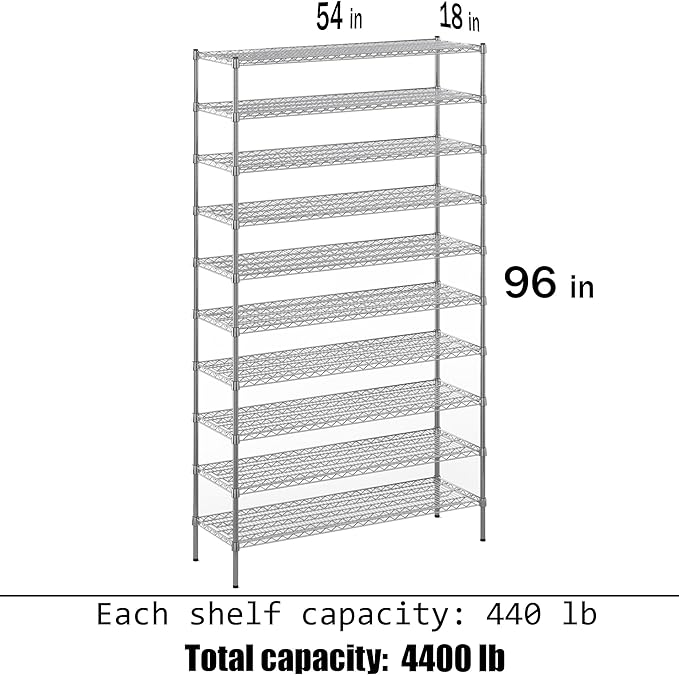 Regal Altair 18" Deep x 54" Wide x 96" Height Wire Shelving Kit | 10-Tier | NSF - Image 3
