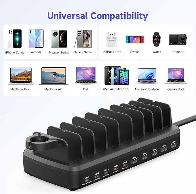 285W Charging Station for Multiple Devices, 10 Ports Fast Multi-Device Charger - Image 8