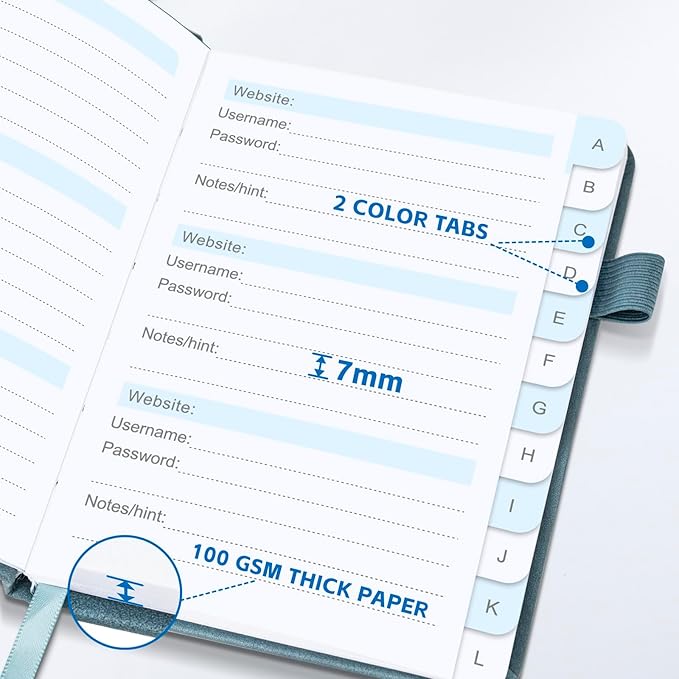 Password Keeper Book with Alphabetical Tabs，4.3"x5.7" Small Password Books - Image 6