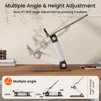 Upgraded Book Stand, Convenient Button Adjustable Book Holder Hands Free, 180° Flexible Lift, Expansion Bracket, Cookbook Stand with Elastic Page Clip, Display Stand for Recipes, Tablets and Laptops
