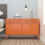 washsemba 2 door accent cabinet,orange metal storage cabinet, front angle view