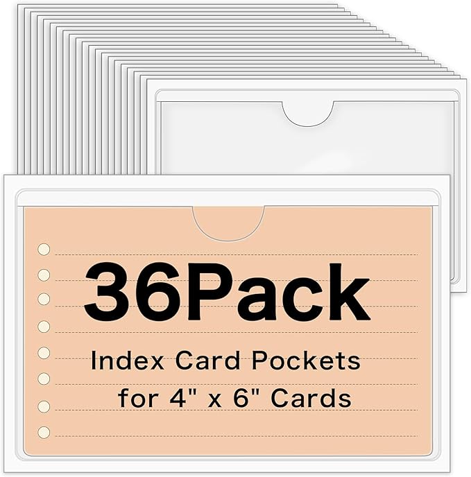 36 Pack Adhesive 4" x 6" Index Card Pockets by BESARME