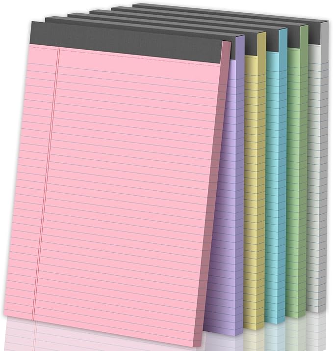6 Pack Legal Pads 8.5 X11, College Ruled Notebook, 300 Sheets Colored Note Pad by Glyanlee