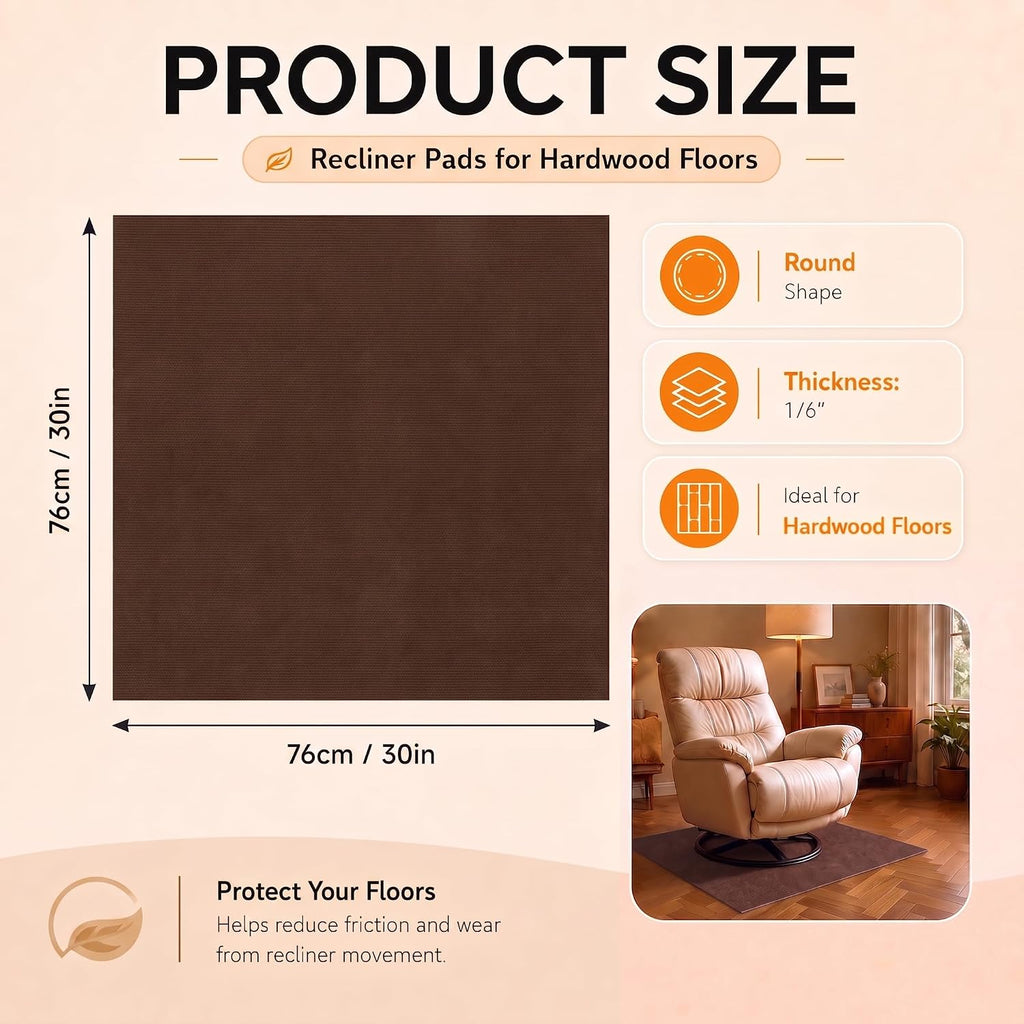 Recliner Pads for Hardwood Floors, 30" X 30" Non Slip Recliner Grippers, Furniture Pads Hardwood Floor Protectors for Furniture, Fits Recliners, Office Chair, Swivel Chairs, Brown