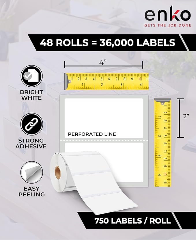 enKo 4" x 2" Labels for Zebra Desktop Printers Direct Thermal Address Mailing - Image 2