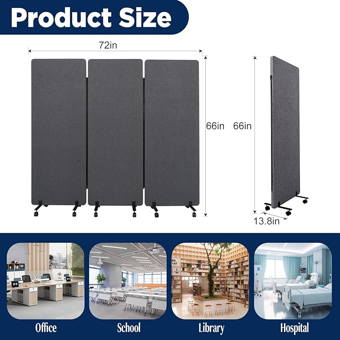 Sound Proof Dividers w/Wheels, Portable Office Wall Divider - Image 6