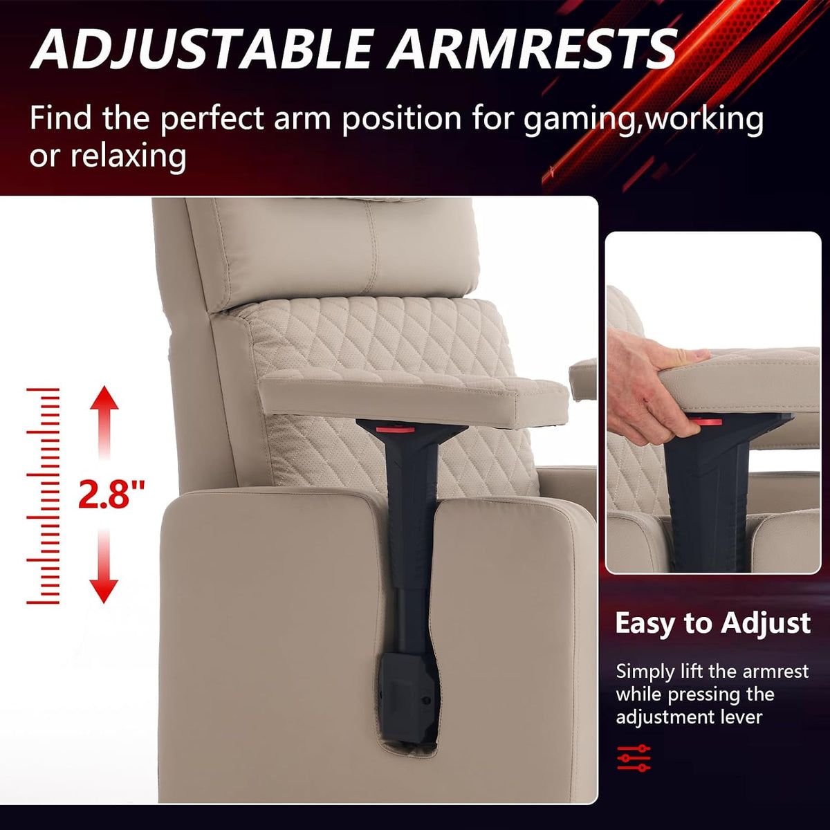 Reclining Gaming Chair, Adjustable Armrest & Footrest, 300LBS