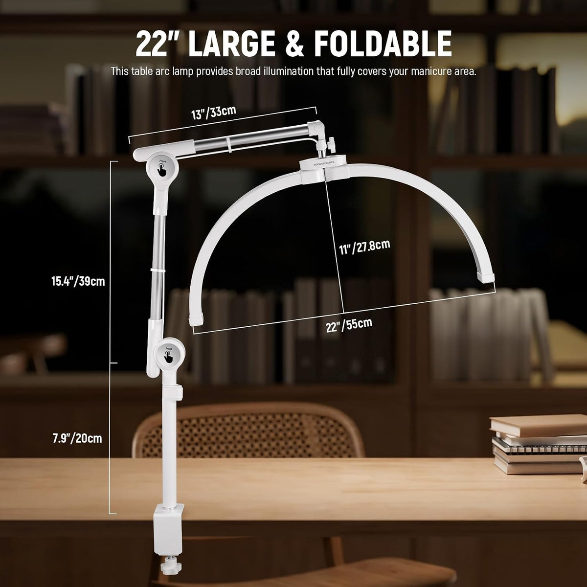 NEEWER Basics 22" Half Moon Lash Light with Articulating Desk Clamp Moun...