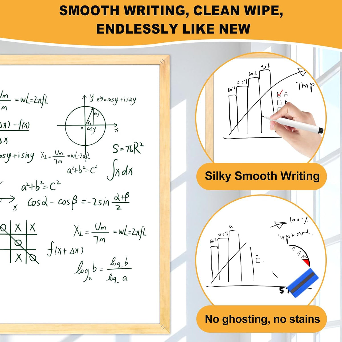 Magnetic Whiteboard 36"x24" Decorative Wood Frame Wall-Mounted