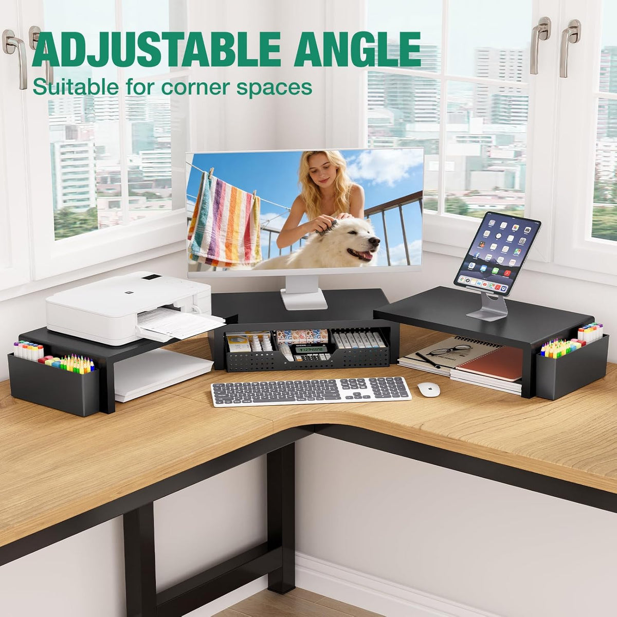 OPNICE Desk Organizer and Accessories, Computer Monitor Stand Riser with Draw...