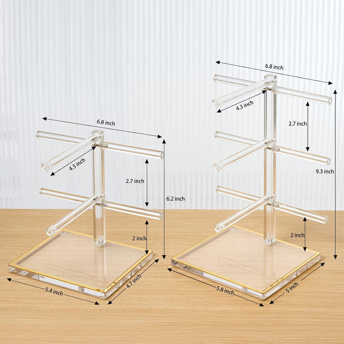 Acrylic Sunglasses Stand Set, 2 & 3-Tier Gold Glasses Holder