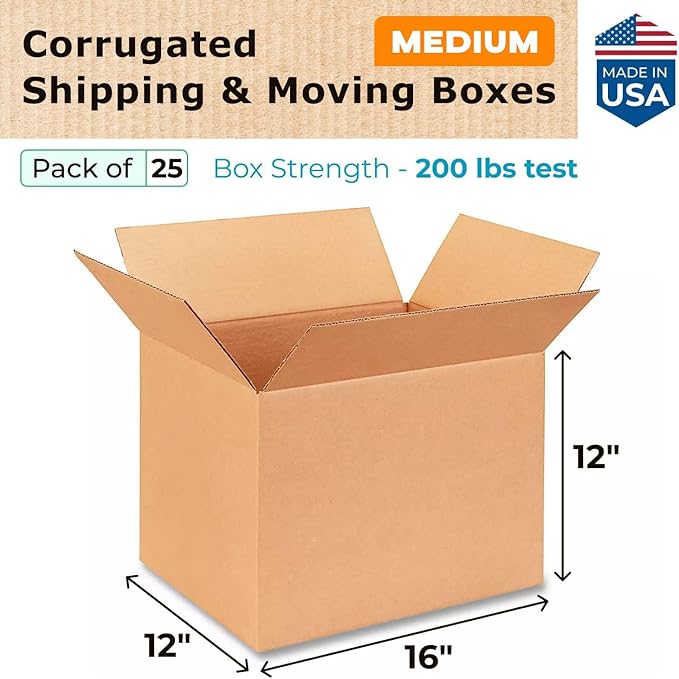 Medium Shipping & Moving Boxes 16"L x 12"W x 12"H - Image 2