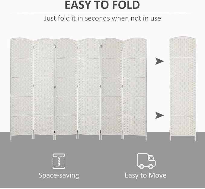 HOMCOM Room Divider, 6 Panel Folding Privacy Screen, 6FT Tall Portable Wicker - Image 3