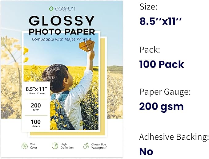 Glossy Photo Paper 8.5x11 Inch, Goefun 200GSM/54LB Inkjet Printer Paper - Image 2