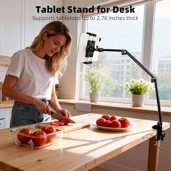 ZUZUXI Tablet Stand Holder for Desk and Bed, Adjustable Aluminum Foldable Arm - Image 2