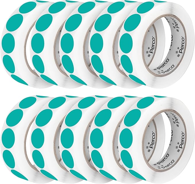 Perco Teal 1-Inch Perforated Circle Dot Sticker Labels — 10 Rolls, 000 Round by Perco