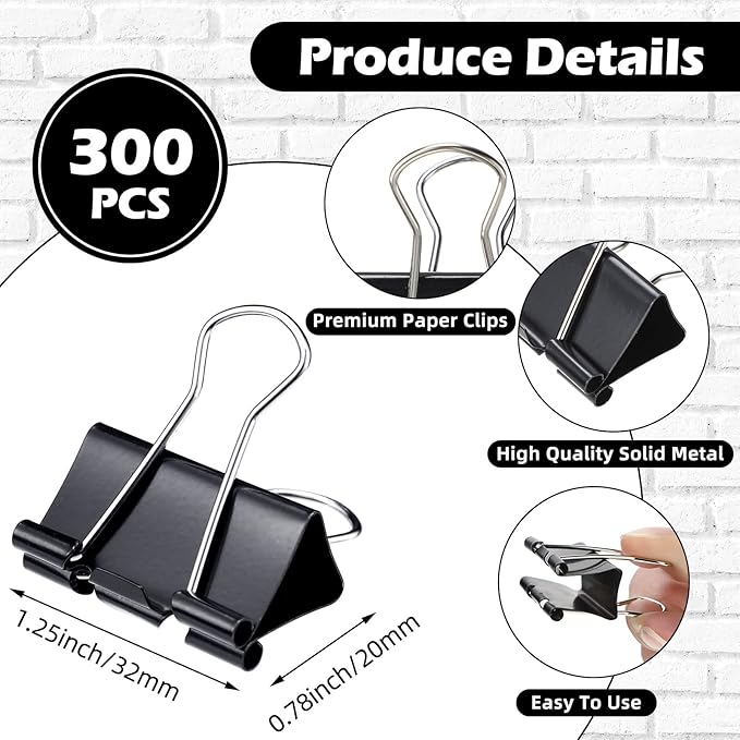 Yexiya 300 Pcs Medium Binder Clips Sturdy 1.25 Inch Black Paper Med Clips - Image 2