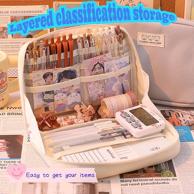 Fcteap Pencil Case Pouch Box Cute Kawaii Large Capacity Aesthetic Zipper Pen - Image 4
