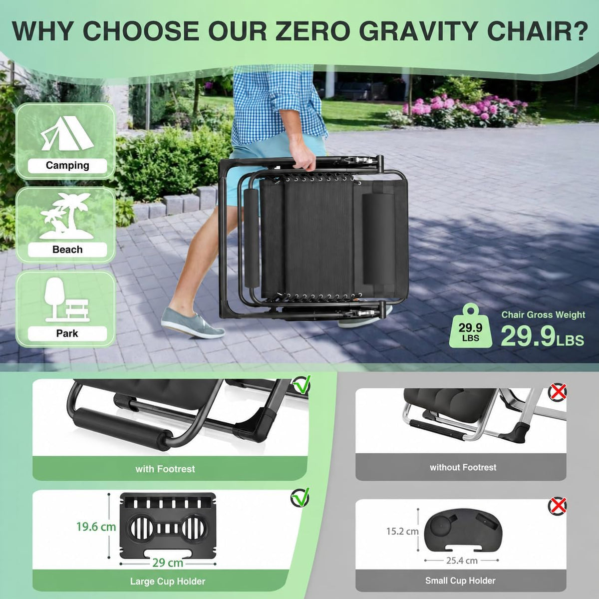 Suteck Oversized Zero Gravity Chair,500LBS 33In XXL Outdoor Recliner Chairs