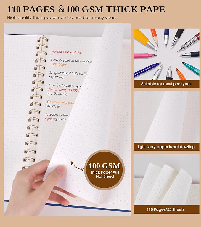 UEBZFOCS Dotted Notebook, Spiral Notebook Journal 8.5” x 11”, A4 Large Dot Grid - Image 4
