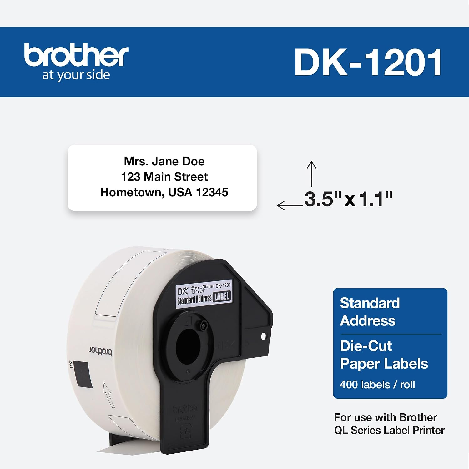 Brother Genuine DK1201 Die-Cut Standard Rolled Address Labels for QL Printers, (DK1201)