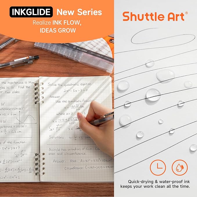 Shuttle Art Black Gel Pens, Ink Glide Series 15 Pack Retractable 0.5mm Fine - Image 3