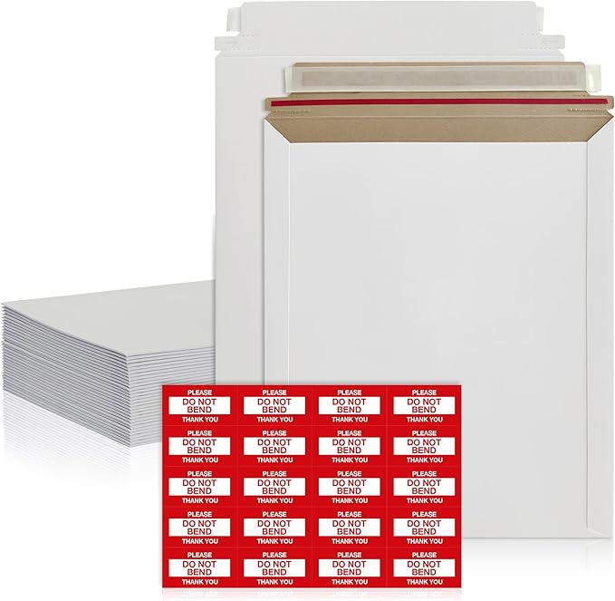 Rigid Mailers 9.25 x 11.75 Inch – 50 Pack White Self Seal Stay Flat Cardboard by FLEXTRIBE
