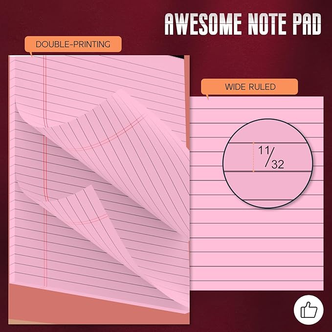 Roneky Pink Legal Pads 8.5 x 11 Wide Ruled Notepads, 3 Pack Note Pads 8.5 x 11 - Image 3